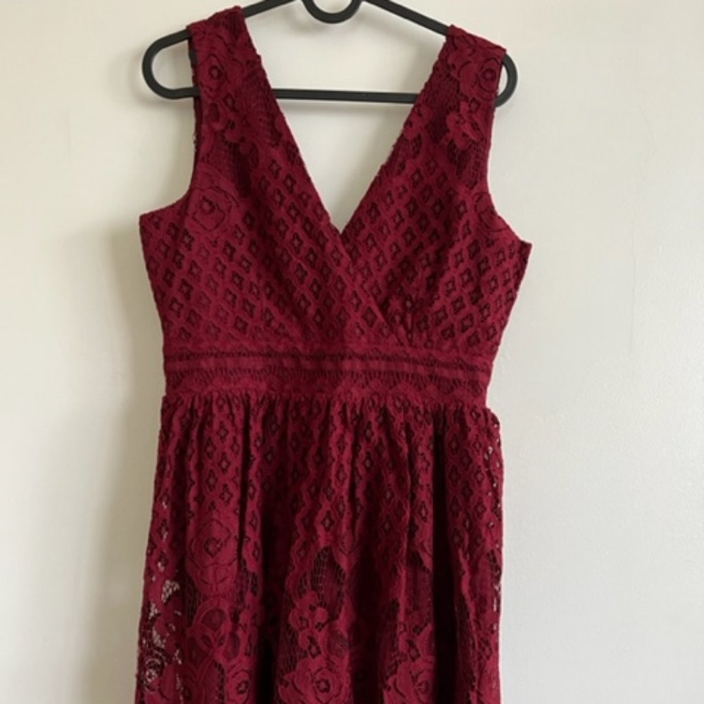 Burgundy lace cocktail dress